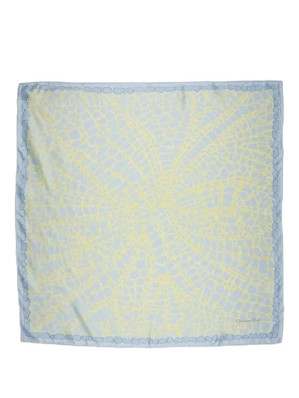 Dior Light Blue & Pale Yellow Patterned Square Silk Scarf